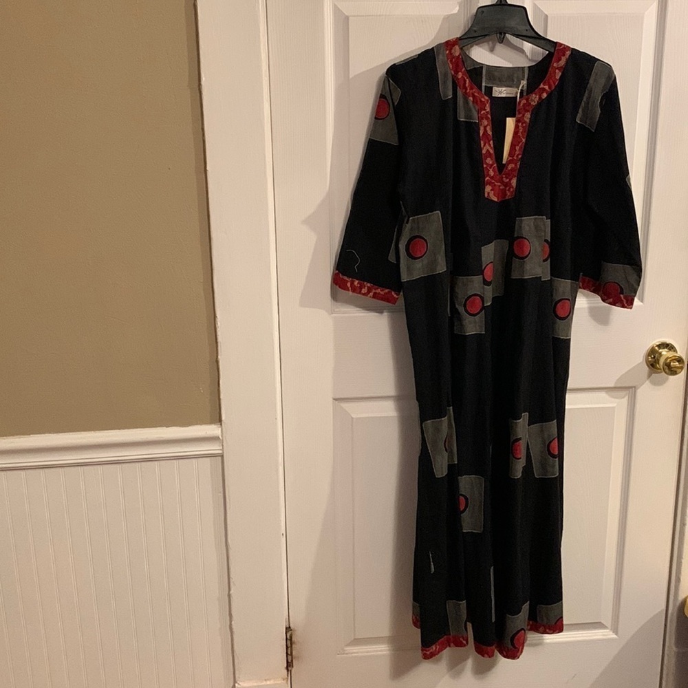 BLU NOMAD Women's Multi Color Block Print Small Maxi Dress Artsy Boho Festival